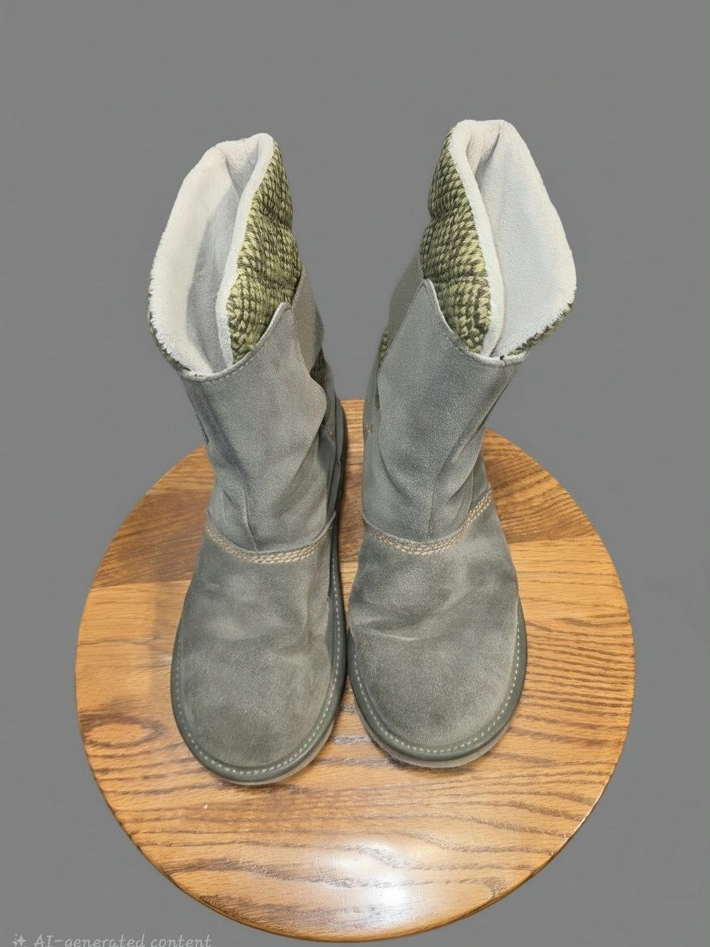 Sorel Gray Suede Mid-Calf Boots with Olive Knit Accent